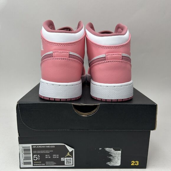 Nike Shoes Air Jordan 1 Retro Mid GS “Valentines Day/Coral Pink” 2023 - Picture 4 of 5